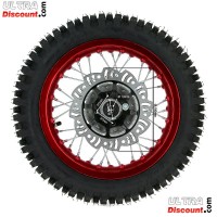 Ruota posteriore 12'' completa per Pit Bike AGB27 (rossa, tacchetti da 12 mm)