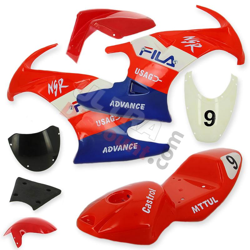 Carena per mini moto 47 49cc (Rosso-Blu-Bianco), Ricambi Mini Moto