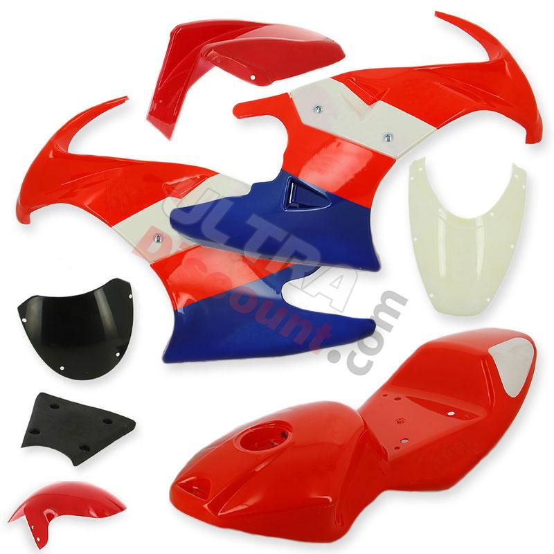 Carena per mini moto 47 49cc (Rosso-Blu-Bianco), Ricambi Mini Moto