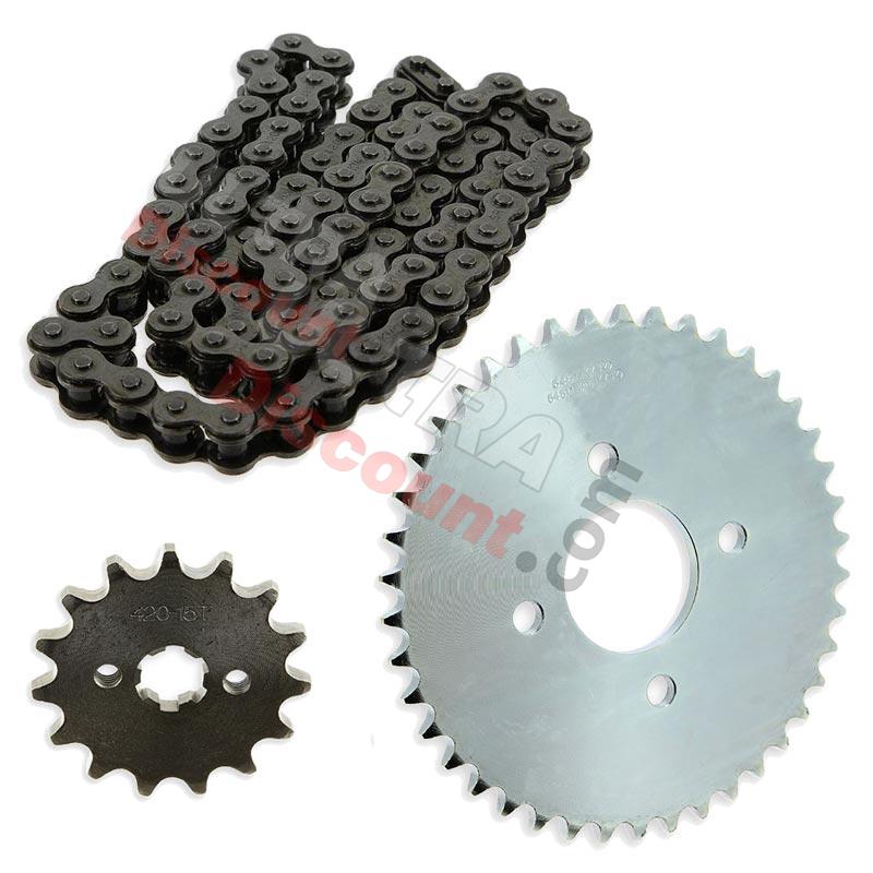 Kit di trasmissione: catena + pignone + ruota dentata per Skymax ST50-6, Ricambi Dax Skymax