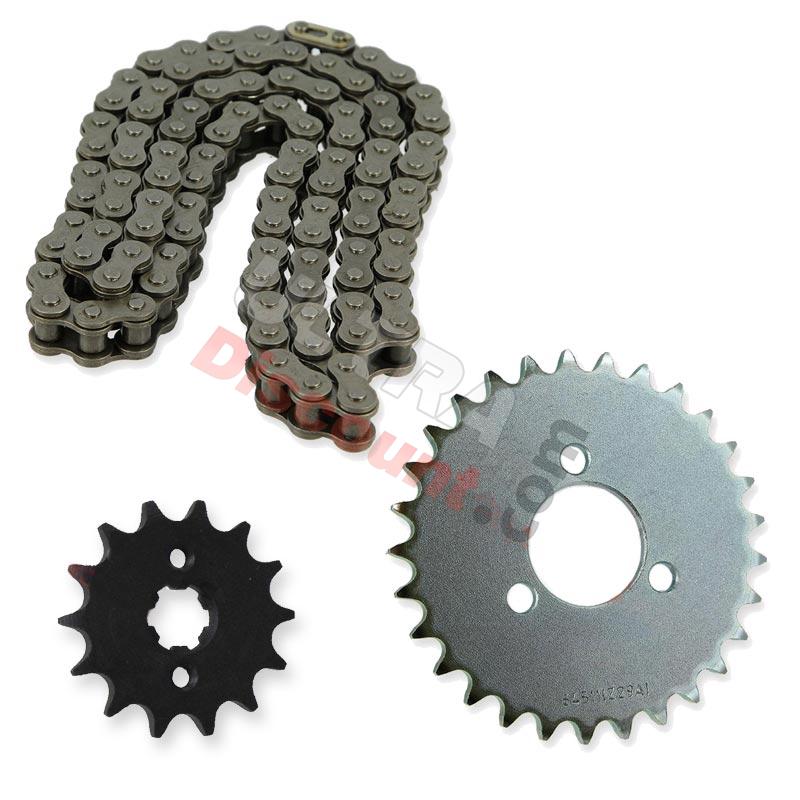 Kit di trasmissione: catena + pignone + ruota dentata per Skymini ST125-8B/8C, Ricambi Skymini Monkey - Gorilla