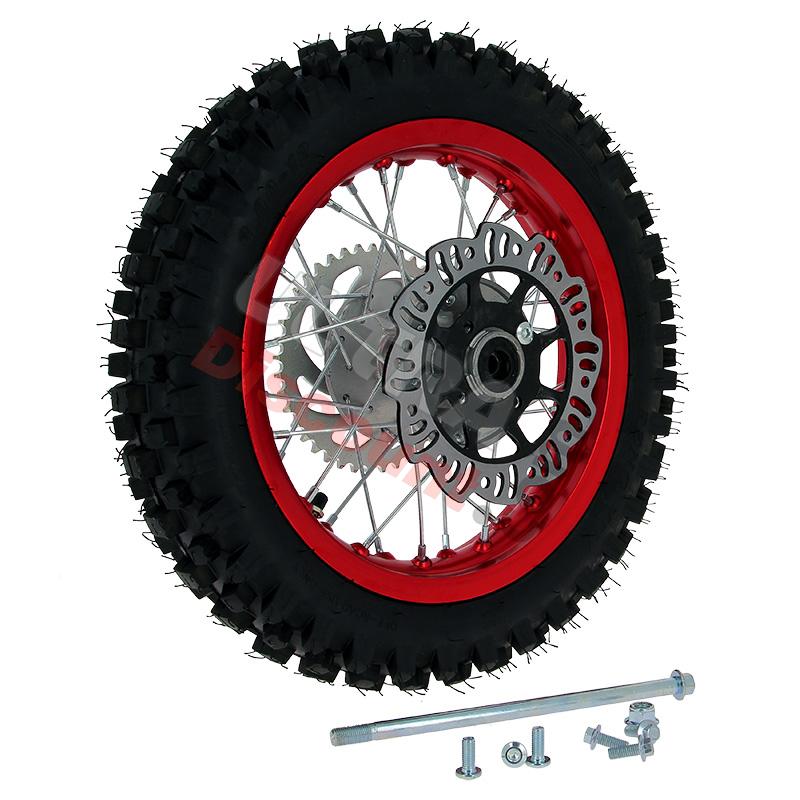 Ruota posteriore 12'' completa per Pit Bike AGB27 (rossa, tacchetti da 12 mm), Ricambi Pit Bike