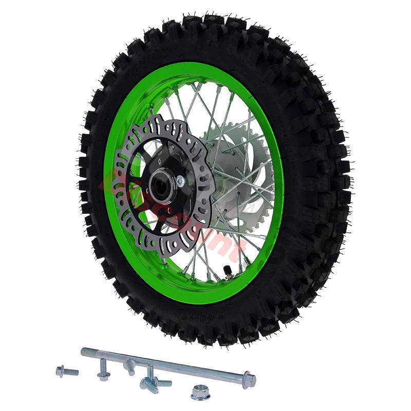 Ruota posteriore 12'' completa per Pit Bike AGB27 (verde, tacchetti da 12 mm), Ricambi Pit Bike