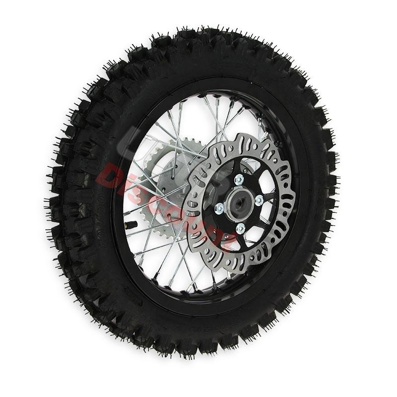 Ruota posteriore 12'' completa per Pit Bike AGB27 nera, tacchetti da 12 mm, Ricambi Pit Bike