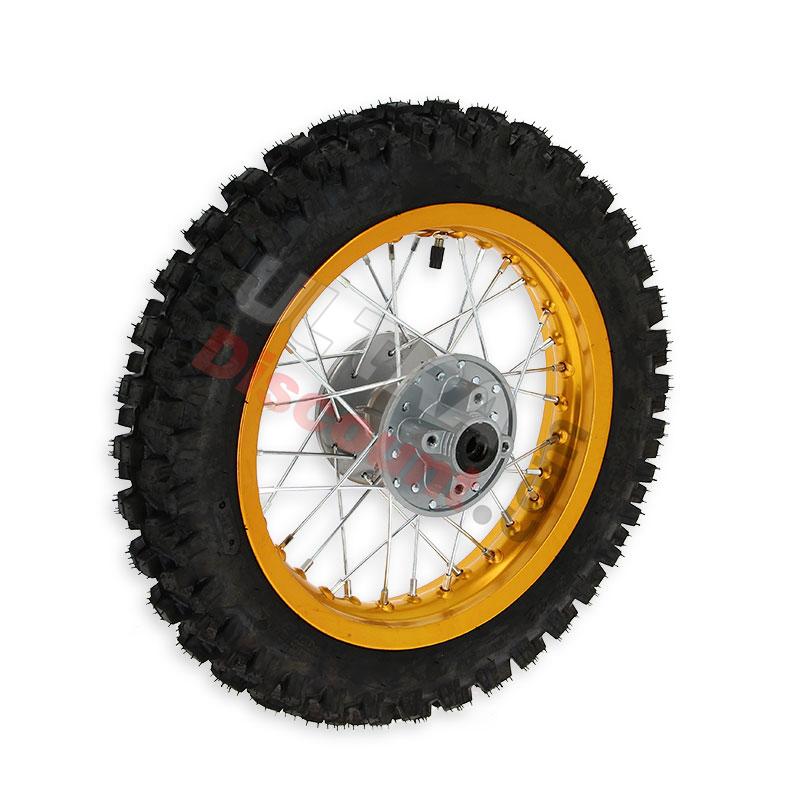 Ruota posteriore 12'' completa per Pit Bike AGB27 (oro, tacchetti da 12 mm), Ricambi Pit Bike