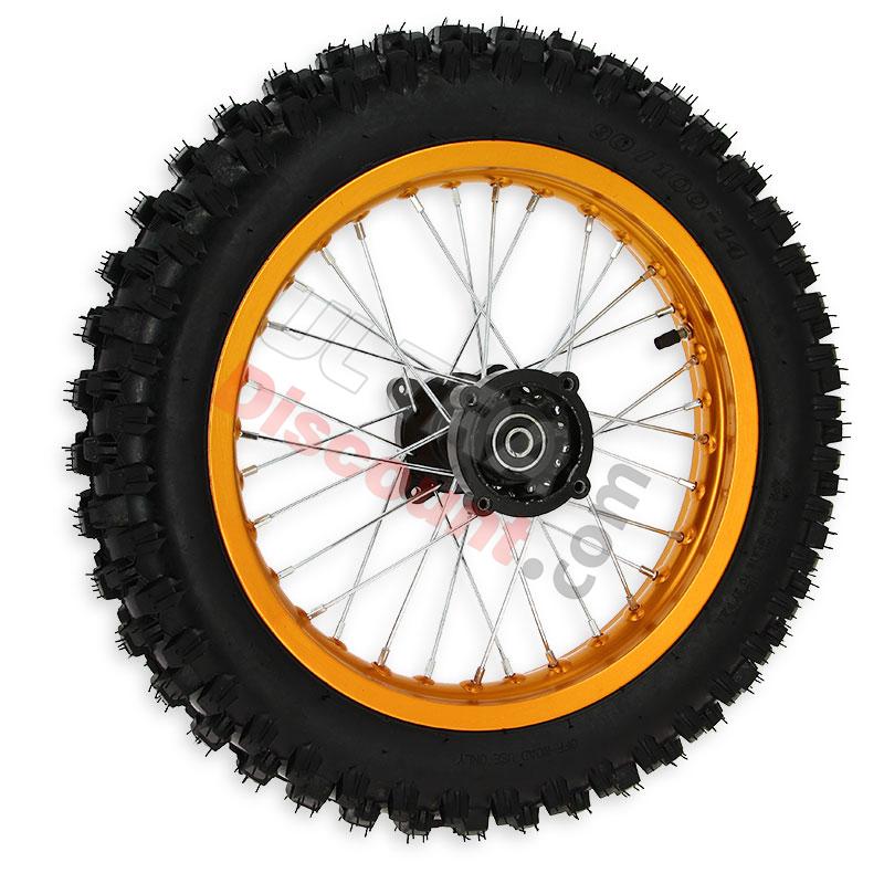 Ruota posteriore 14'' completa per Pit Bike AGB30 (oro), Ricambi Pit Bike