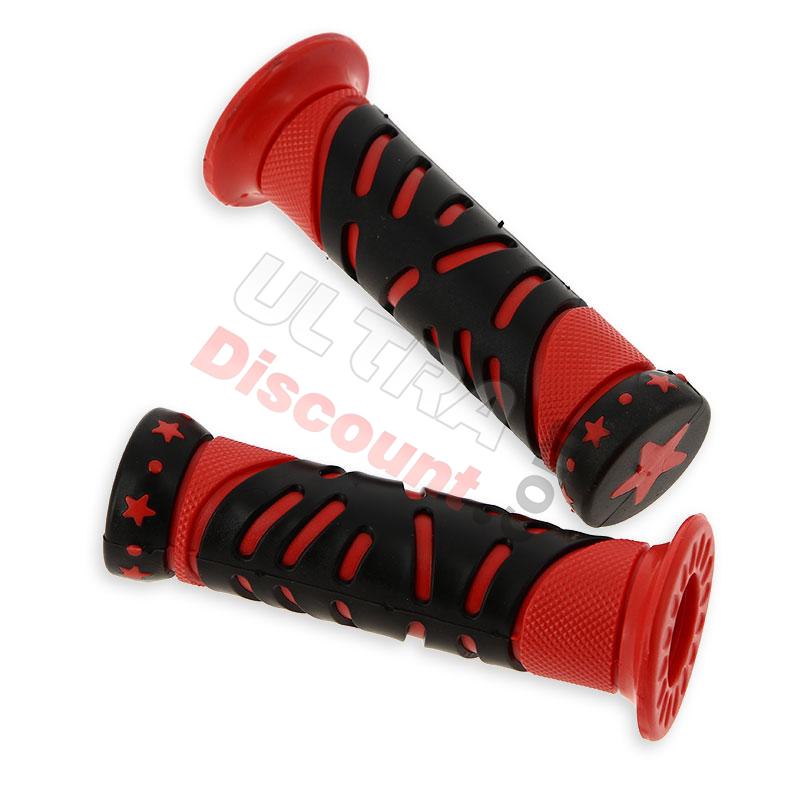 Coppia manopole Grip stella (Rosso-Nero) Typo 2 Pocket Bike, Ricambi Mini Moto