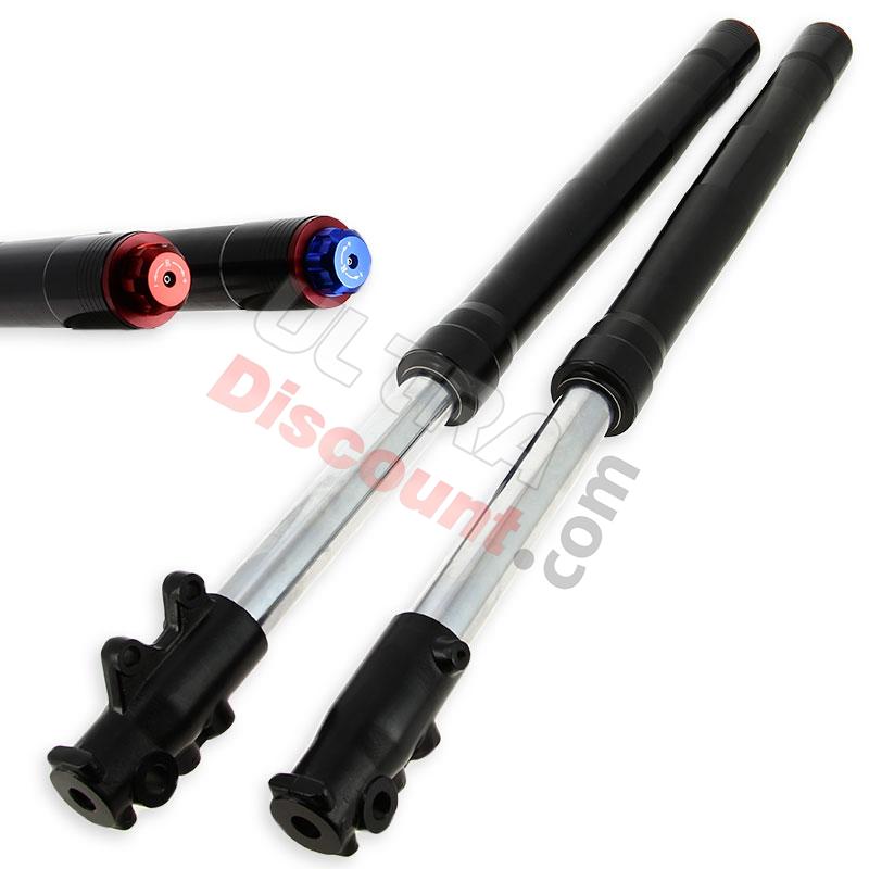 Steli forcella 735 di Alte Qualità, regolazione unica, asse di 12 - Nero, Ricambi Pit Bike