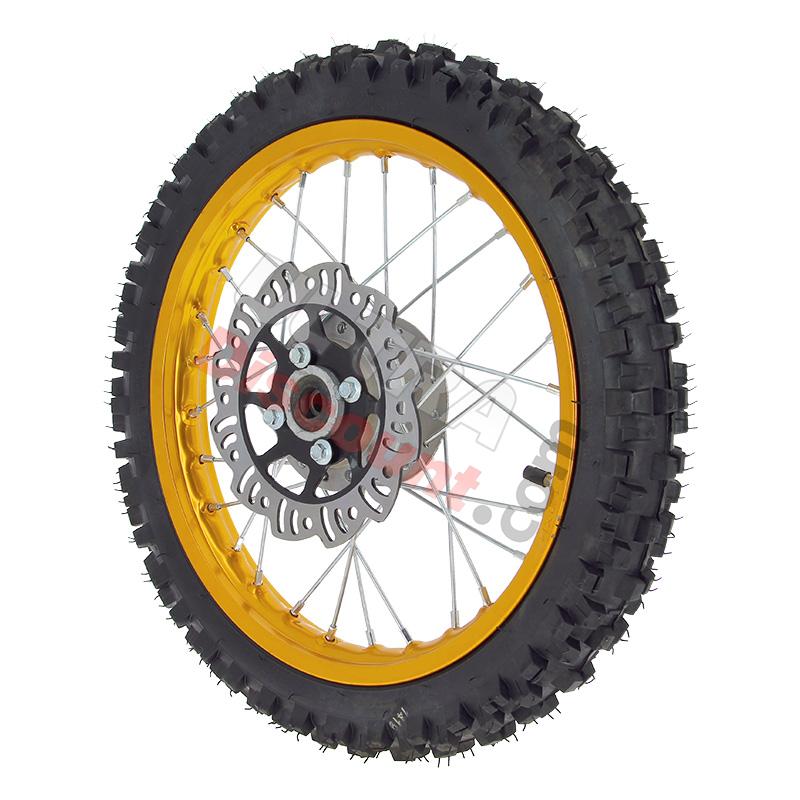 Ruota anteriore 14'' completa per Pit Bike AGB27 (oro, ruota con tacchetti da 10mm), Ricambi Pit Bike