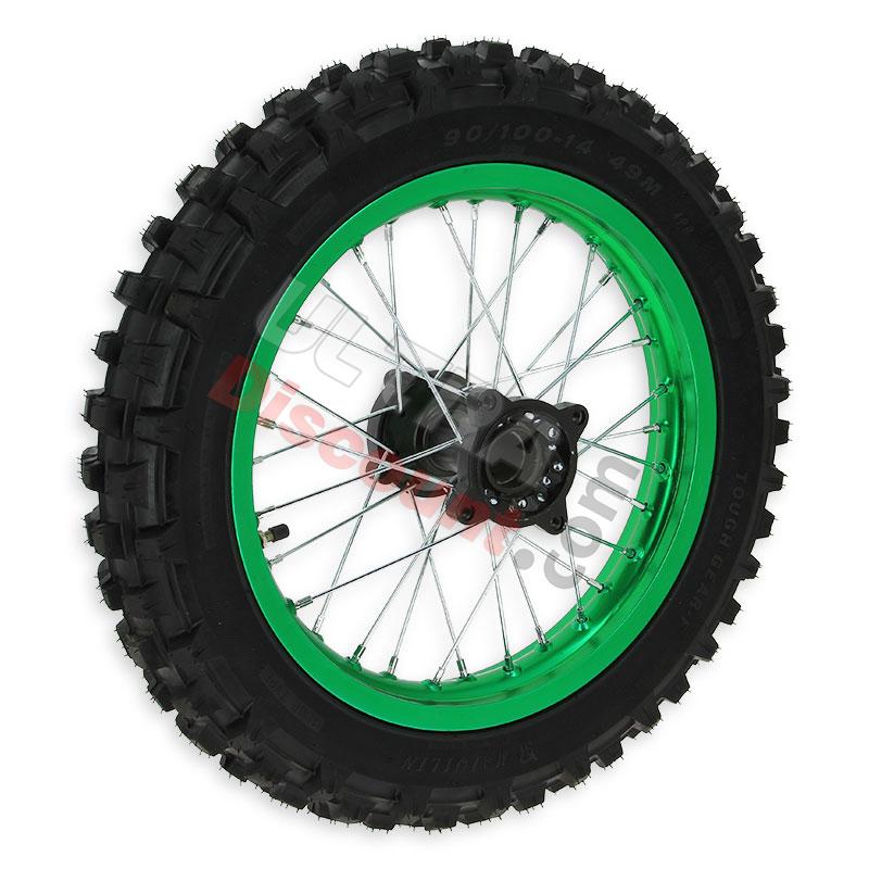 Ruota posteriore 14'' completa per Pit Bike AGB30 (verde), Ricambi Pit Bike