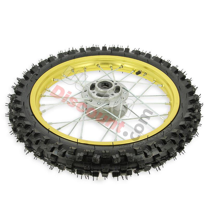 Ruota anteriore 14'' completa per Pit Bike AGB27 (oro, ruota con tacchetti da 10mm), Ricambi Pit Bike