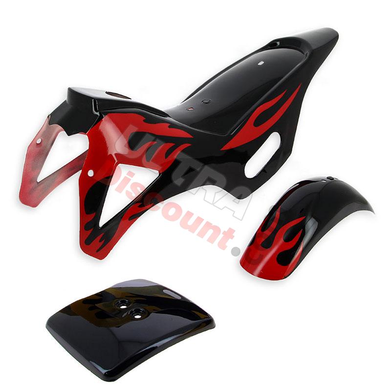 Carena per mini moto cross (nera-Rosso, tipo 1), Ricambi Mini moto cross