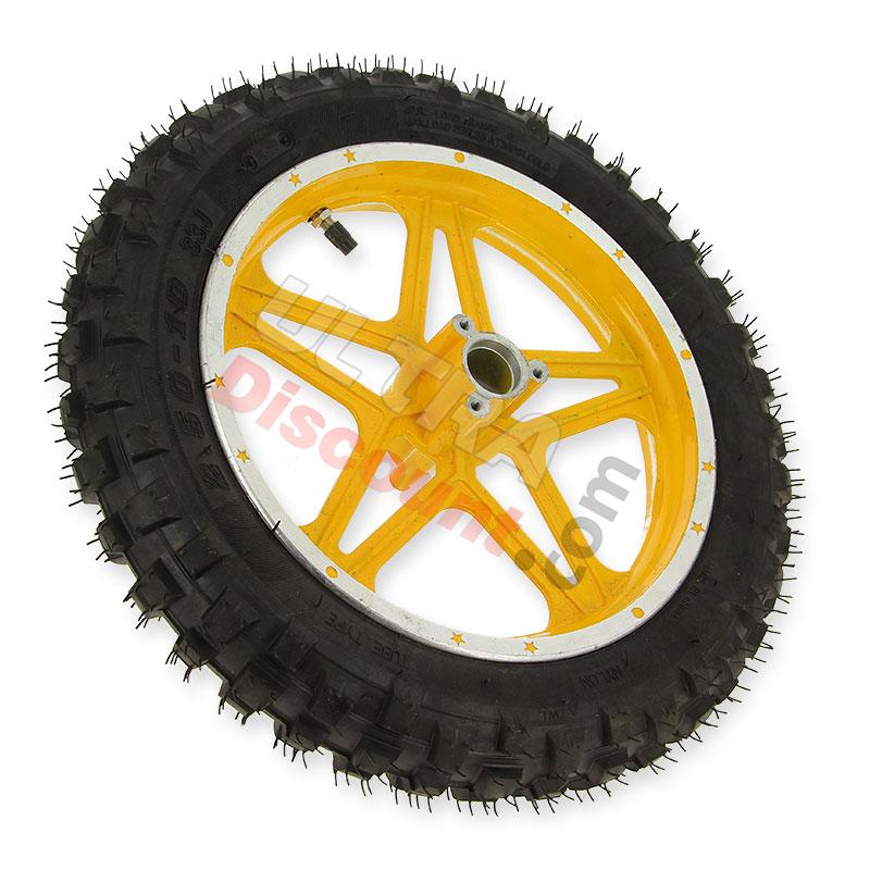 Ruota posteriore completa giallo per mini moto cross (10'', tipo 1), Ricambi Mini moto cross Ruota posteriore completa giallo per mini moto cross (10'', tipo 1), Ricambi Mini moto cross
