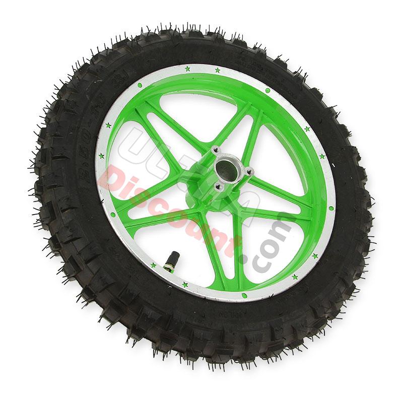 Ruota posteriore completa verde per mini moto cross (10'', tipo 1), Ricambi Dirt Nitro