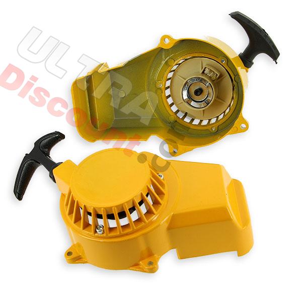 Avviamento a strappo in alluminio + Pignone in alluminio per mini moto giallo, Ricambi pocket supermoto