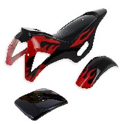 Carena per mini moto cross (nera-Rosso, tipo 1)